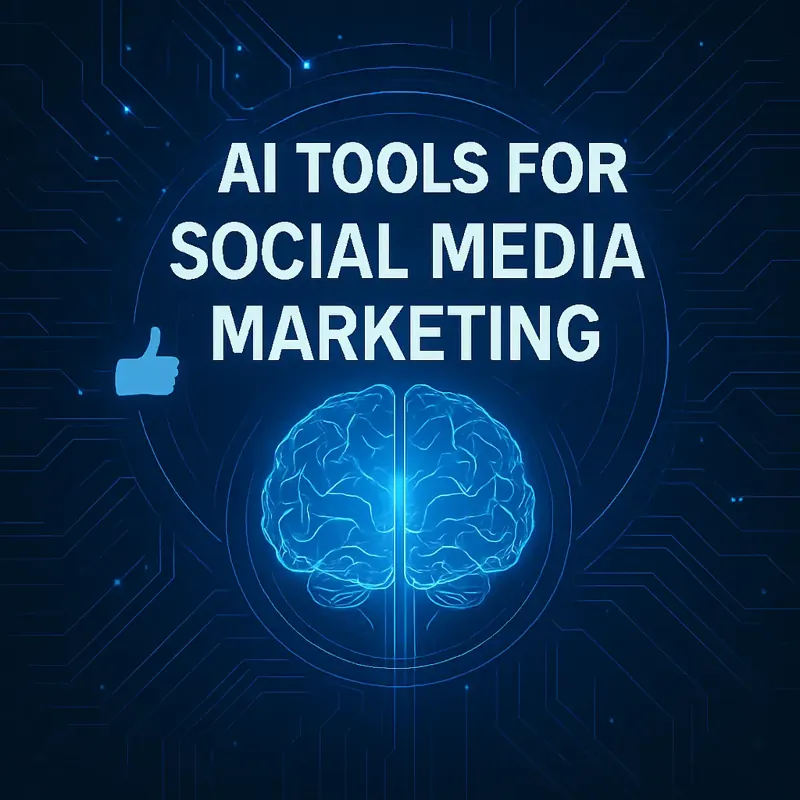 AI Tools for Social Media Marketing – Futuristic Brain and Glowing Blue Circuit Design AI Tools for Social Media Marketing – Automate Content & Boost Engagement